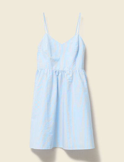 Robe évasée col V sans manches en coton bleu femme