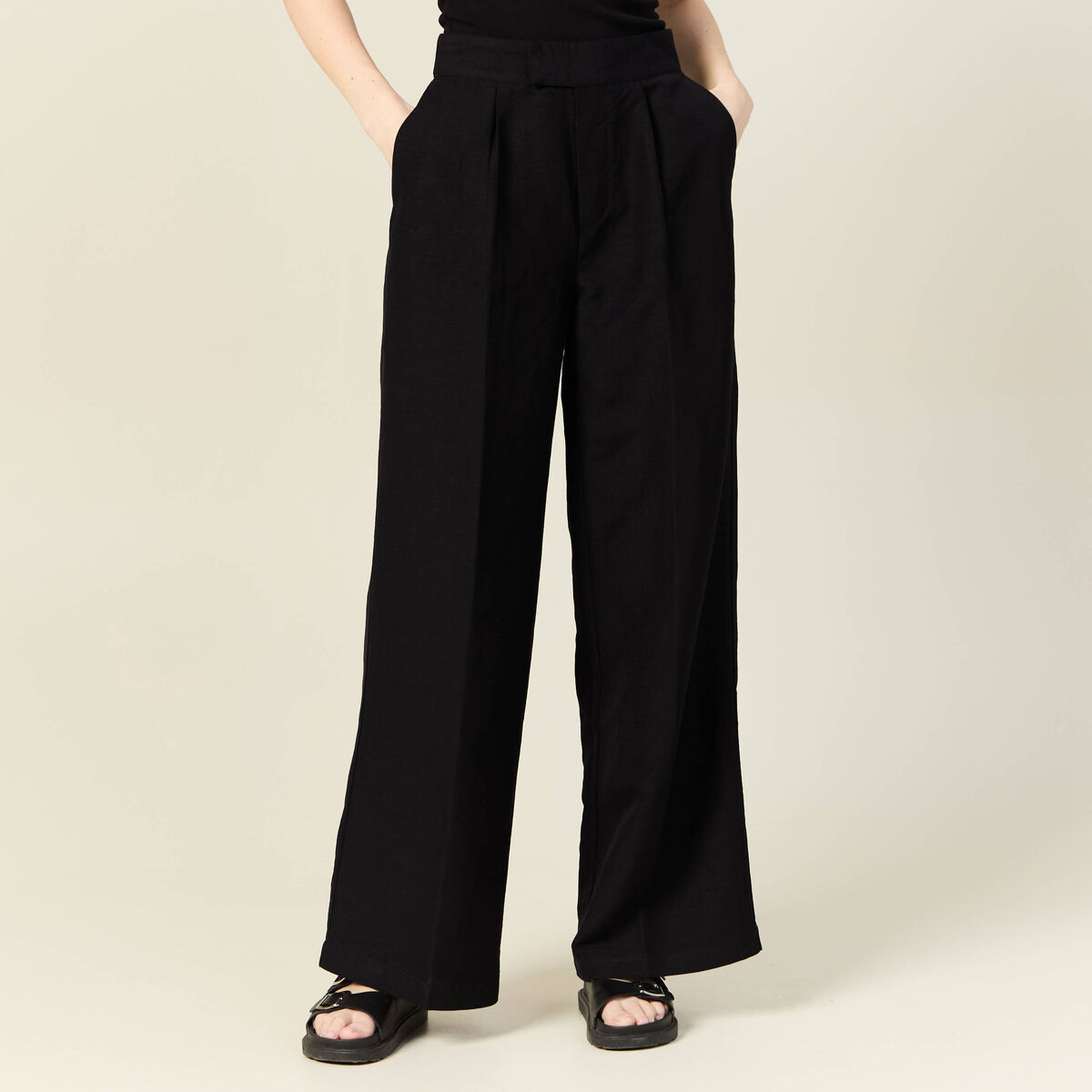 Pantalon large fluide noir femme