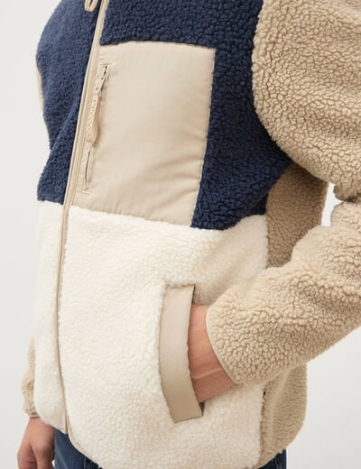 Veste droite sherpa manches longues ecru homme