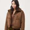 Manteau r&eacute;versible oversize court marron femme