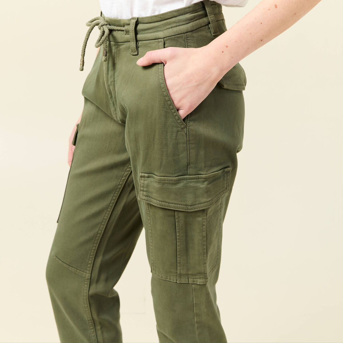 Pantalon cargo battle 7/8ème vert kaki femme