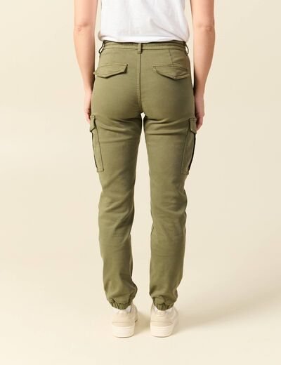 Pantalon cargo battle 7/8&egrave;me en maille vert kaki femme