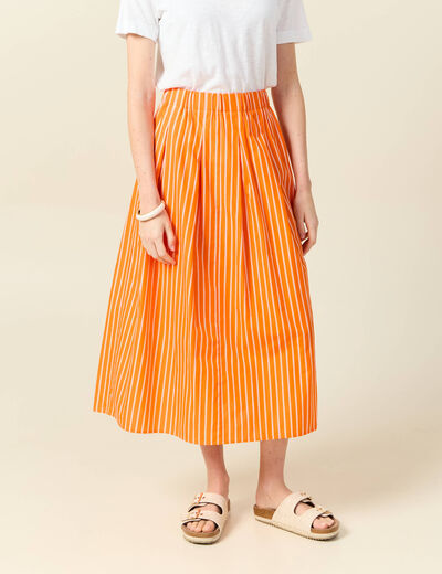 Jupe taille haute en coton orange femme