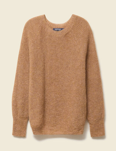 Pull manches longues col rond camel femme
