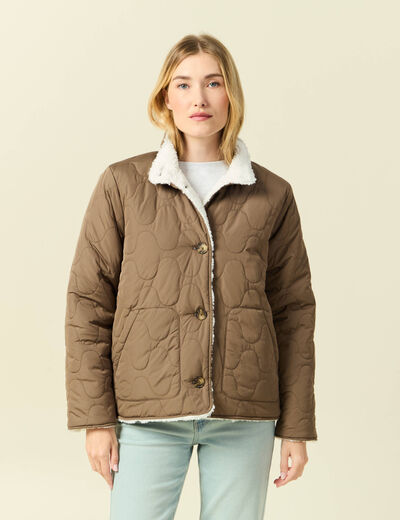 Parka courte droite effet polaire marron clair femme