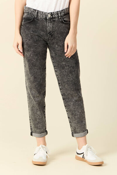 Jeans girlfriend 5 poches denim snow gris femme