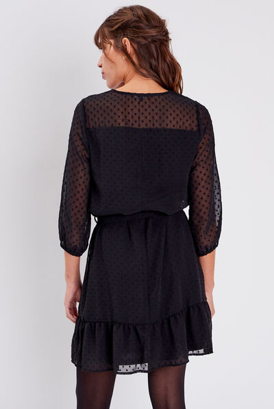 Robe trapèze manches 3/4 noir femme