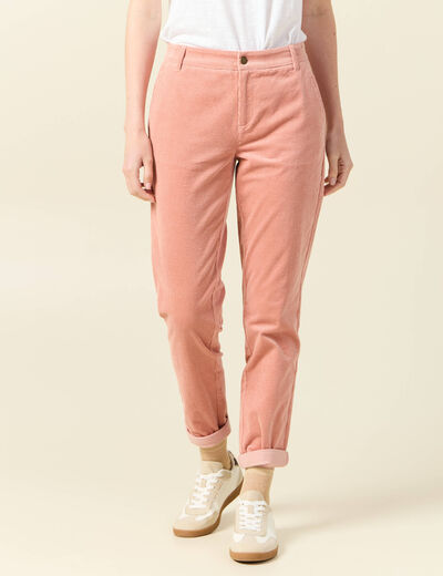 Pantalon chino velours côtelé rouge clair femme