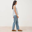 Top sans manches col v fluide ecru femme