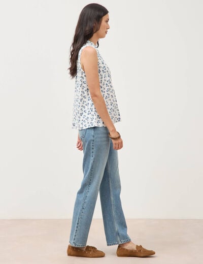Top sans manches col v fluide ecru femme