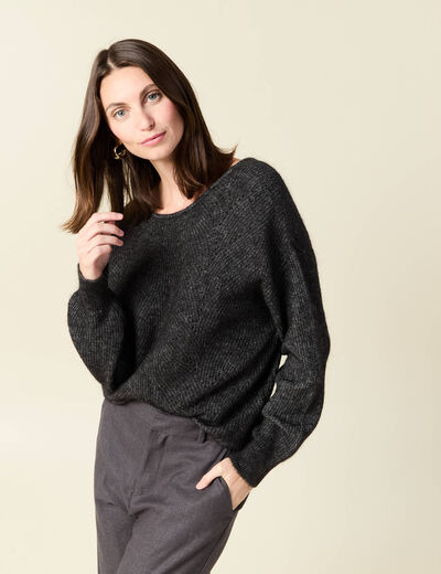Pull manches longues ajouré noir femme