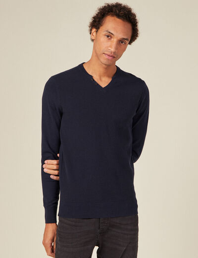 Pull manches longues bleu marine homme
