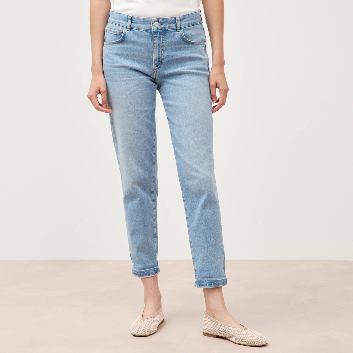 Jeans girlfriend 5 poches denim used femme