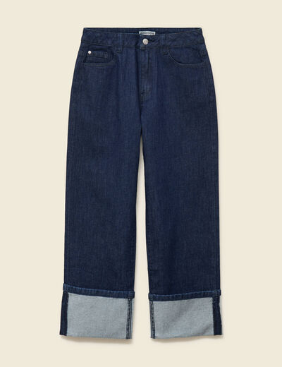 Jeans large taille haute 3/4 denim brut rinse femme