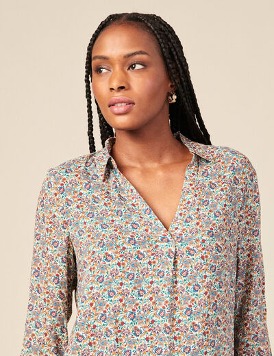 Blouse manches longues bleu turquoise femme