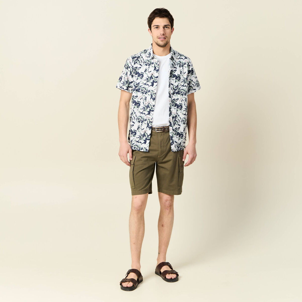 Bermuda droit cargo ceinture vert kaki homme