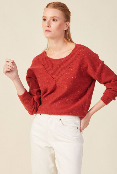 Pull manches longues sequins rouge foncé femme