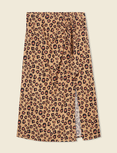 Jupe midi portefeuille fendue sable femme