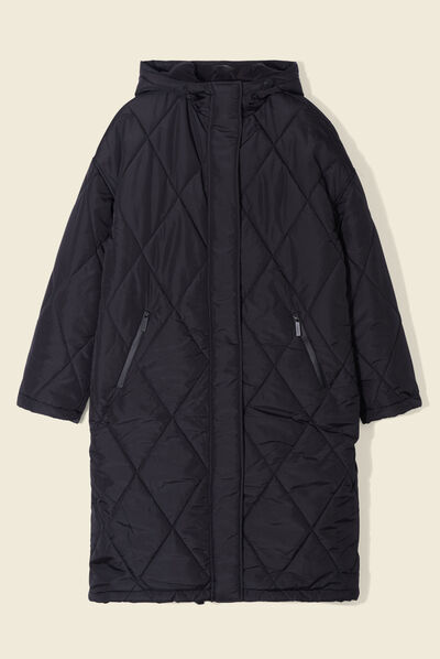 Doudoune longue à capuche noir femme