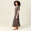 Robe longue droite col v manches courtes noir femme