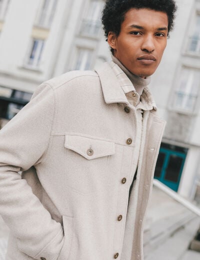 Surchemise boutonn&eacute;e beige homme