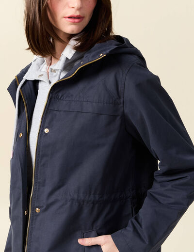 Parka longue à capuche bleu foncé femme