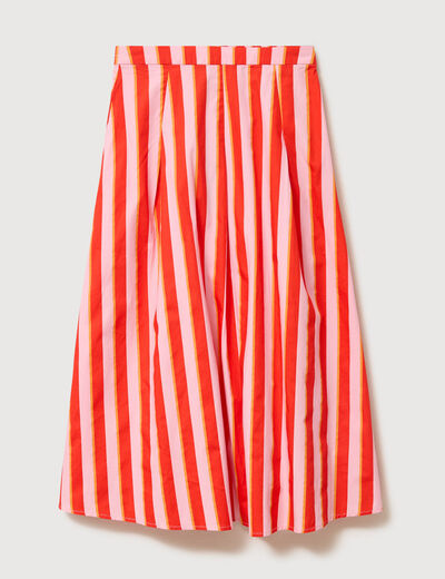 Jupe longue &eacute;vas&eacute;e en coton ray&eacute; orange corail femme