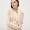Gilet droit col rond manches longues creme femme
