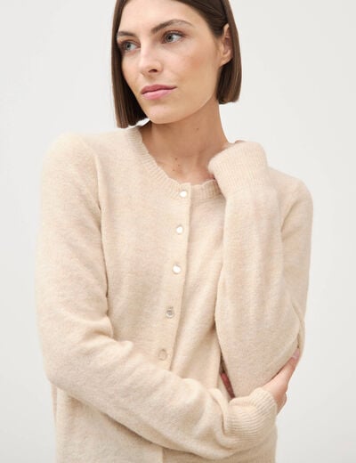 Gilet droit col rond manches longues creme femme