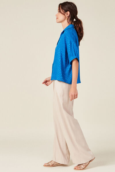 Chemise manches courtes bleu electrique femme