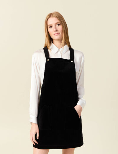 Robe chasuble trap&egrave;ze velours noir femme