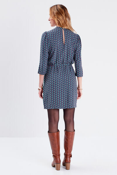 Robe droite ceinturée multicolore femme