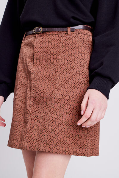 Jupe droite ceinturée camel femme