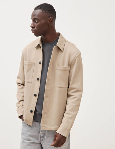 Surchemise manches longues col am&eacute;ricain taupe homme
