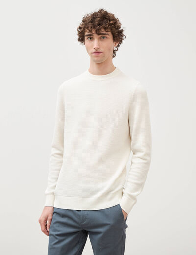 Pull col rond ecru homme