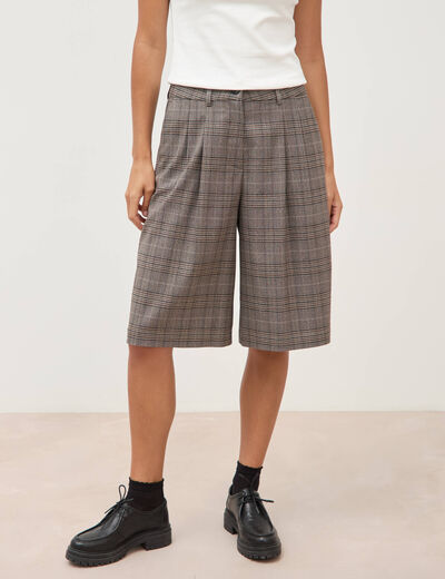 Bermuda large taille haute gris fonc&eacute; femme