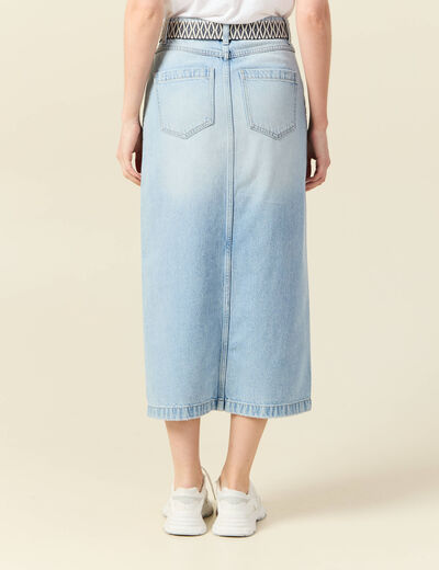 Jupe longue droite en jean denim bleach femme