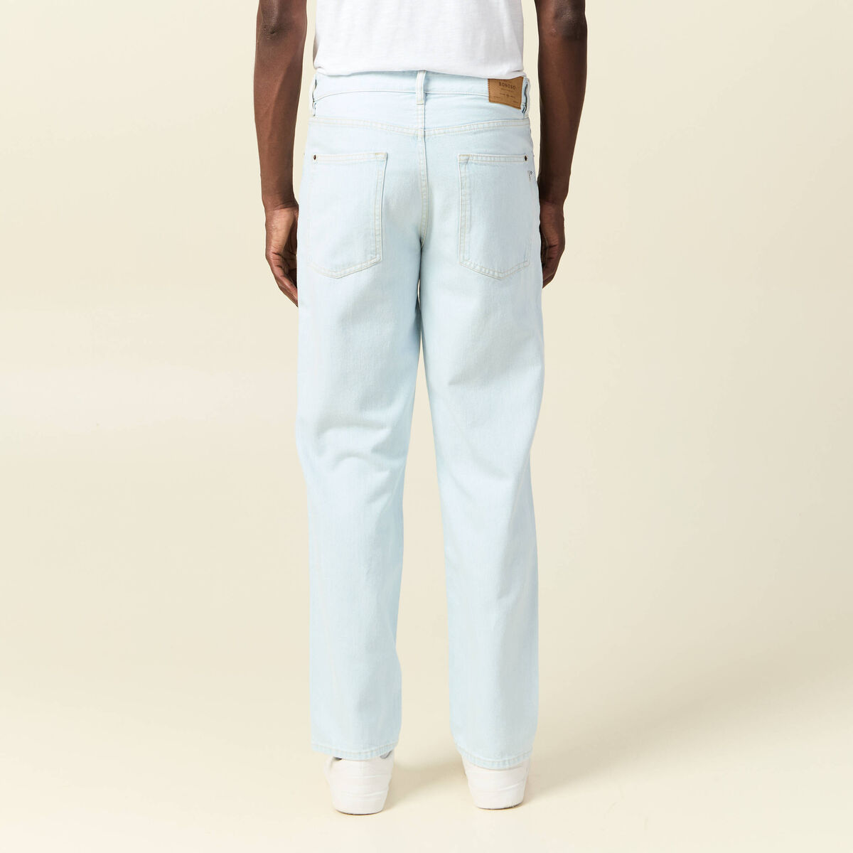 Jeans relax 5 poches denim bleach homme