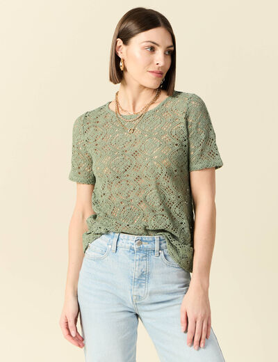 T-shirt manches courtes vert kaki femme