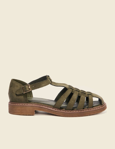 Sandales plates métallisées vert kaki femme