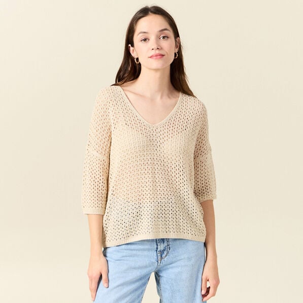 pull col en v eco responsable creme femme Pull col en V éco-responsable creme femme