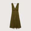 Robe fluide col v sans manches vert kaki femme