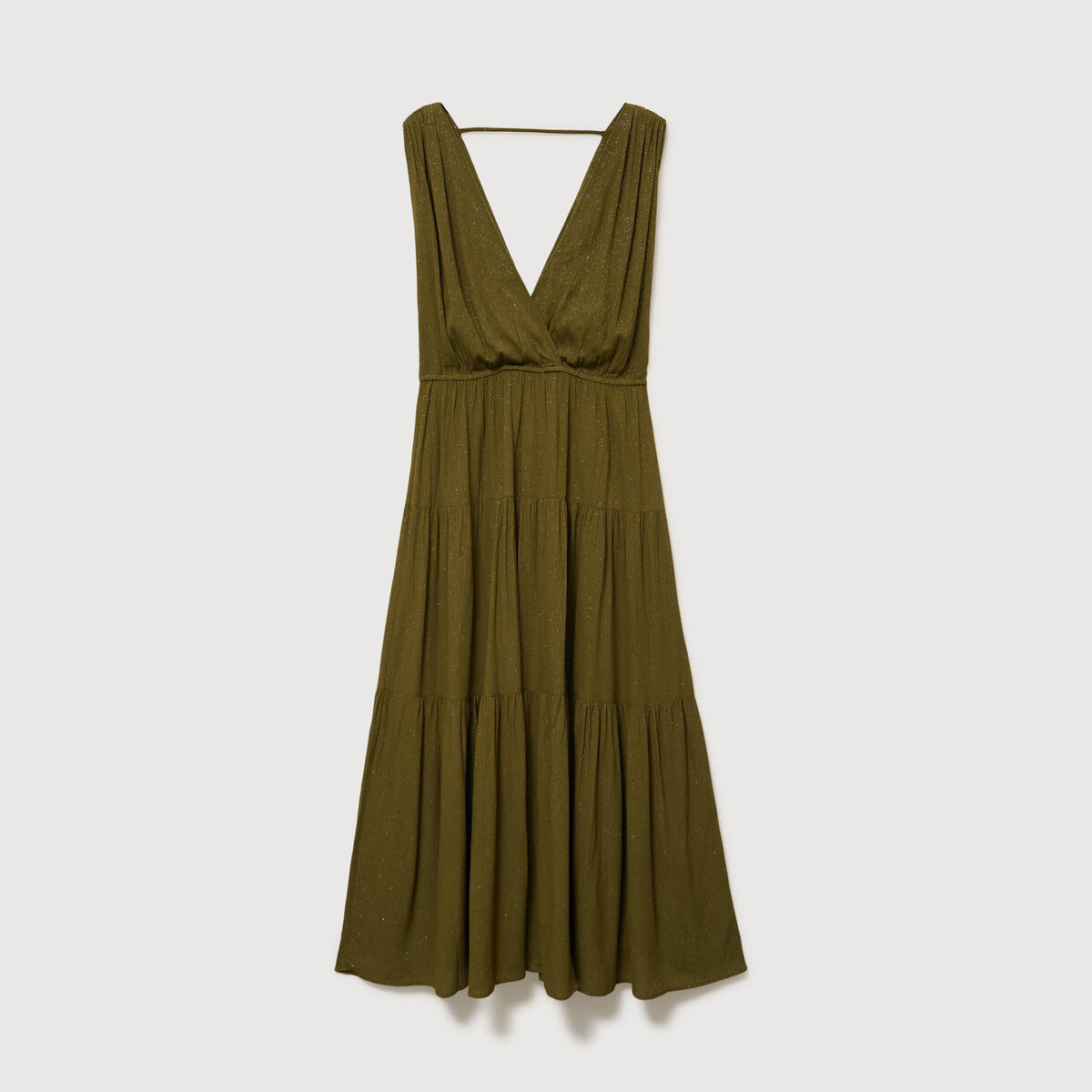 Robe fluide col v sans manches vert kaki femme