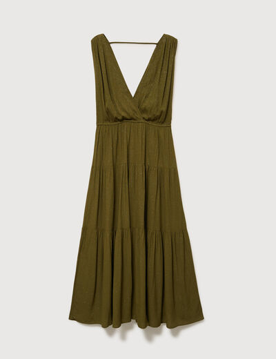 Robe fluide col v sans manches vert kaki femme