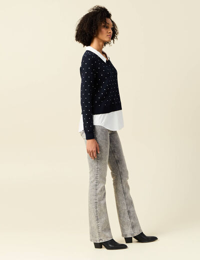 Pull manches longues 2-en1 bleu marine femme
