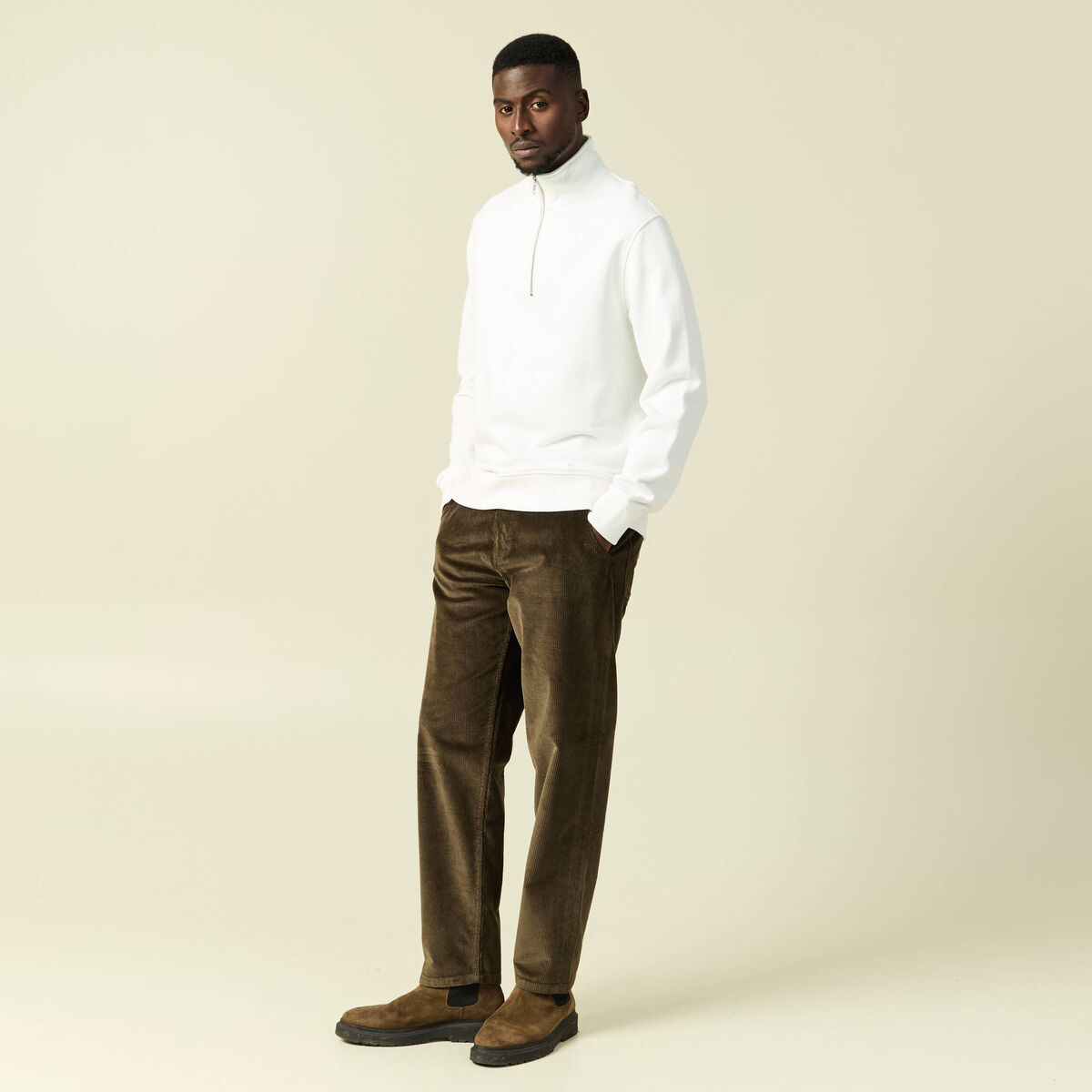 Sweat col montant manches longues ecru homme