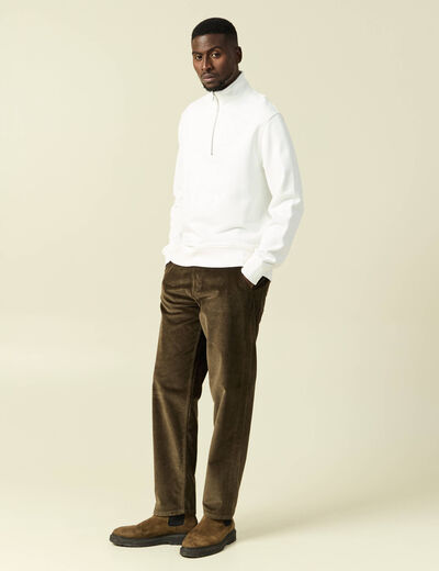 Sweat col montant manches longues ecru homme
