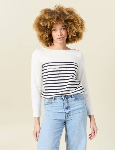 T-shirt manches longues ecru femme