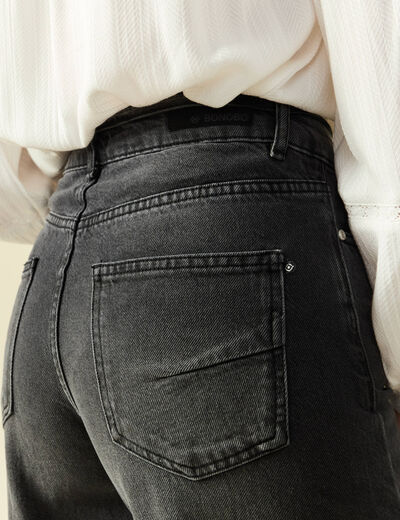 Jeans barrel 7/8&egrave;me avec ceinture denim gris femme
