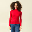 T-shirt cintr&eacute; manches longues col roul&eacute; rouge femme